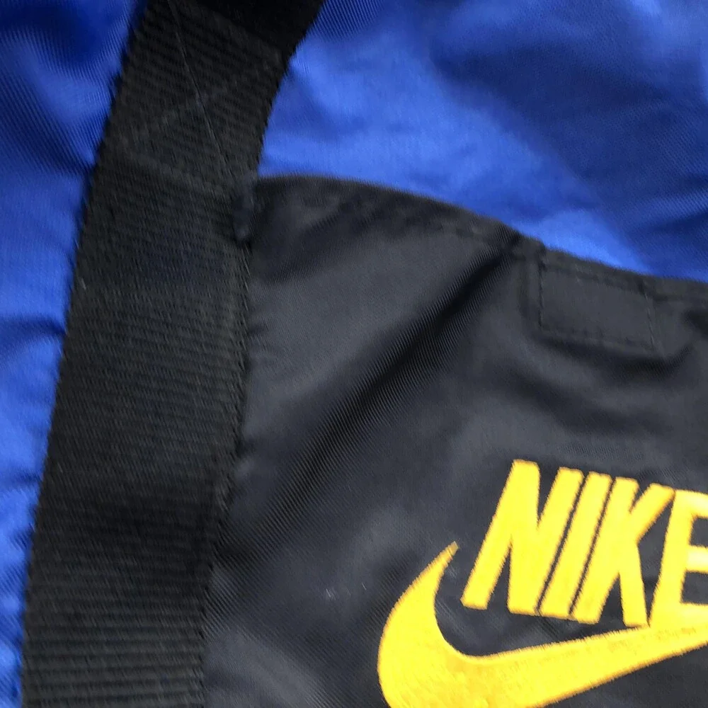 Vintage Nike Blue Duffel Bag Nylon Gym Travel Sports Carry On Bag Black Yellow